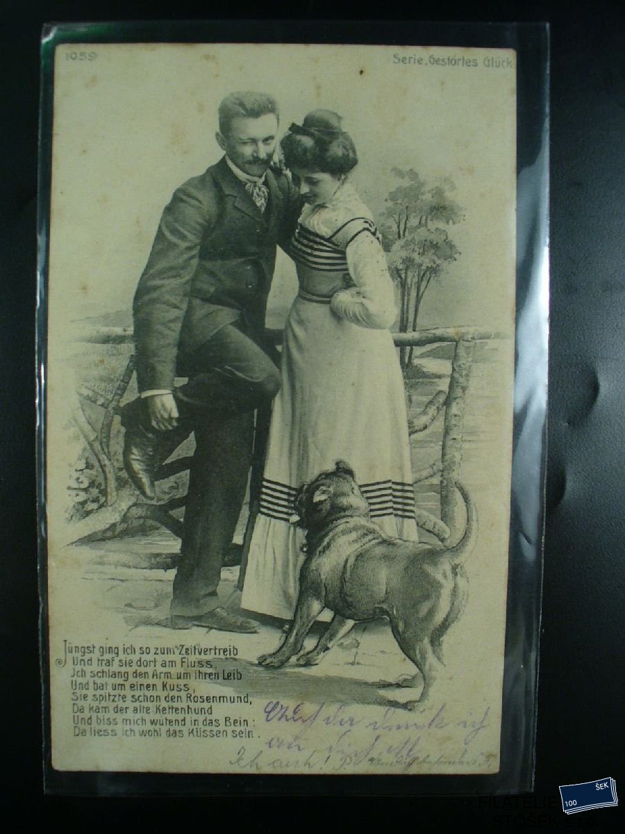 Pohlednice - Žena s mužem a psem