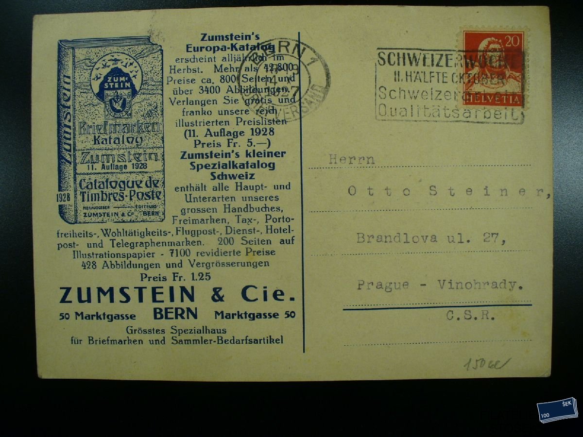 Švýcarsko celistvosti - Schweizerwoche - Reklamní lístek Zumstein