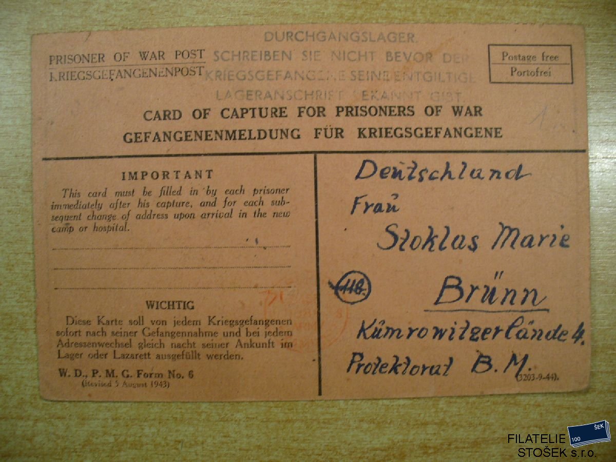 Protektorát celistvosti - Gefangenenmeldung für Kriegsgefangene