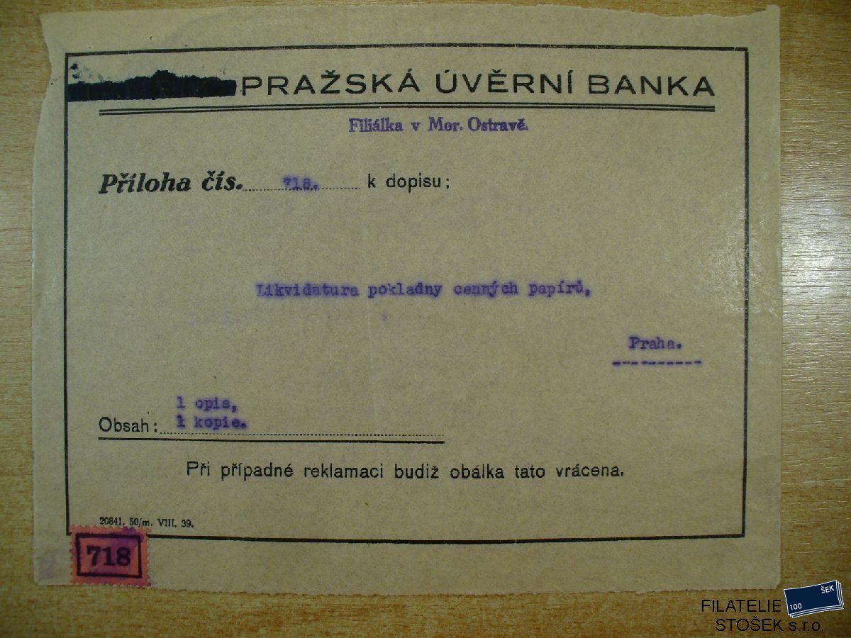 Protektorát celistvost - Pražská úvěrní banka - Příloha č. 718
