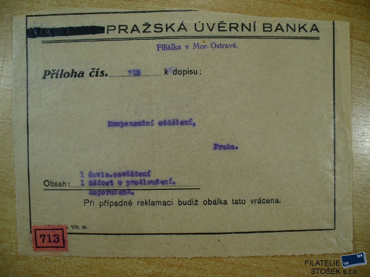 Protektorát celistvost - Pražská úvěrní banka - Příloha č. 713