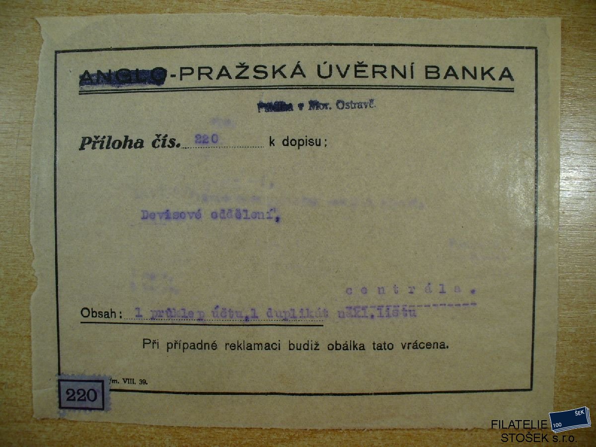 Protektorát celistvost - Pražská úvěrní banka - Příloha č. 220