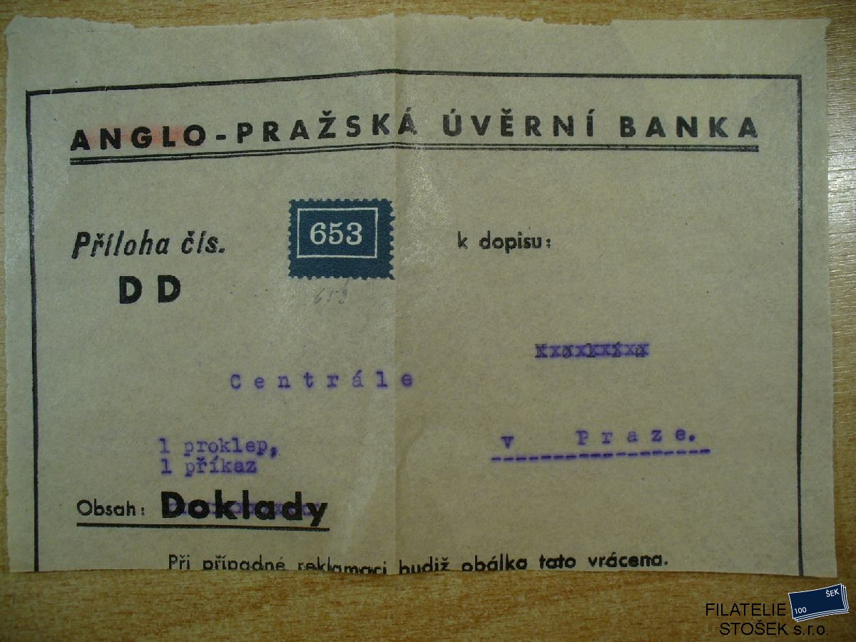 Protektorát celistvost - Pražská úvěrní banka - Příloha č. 653