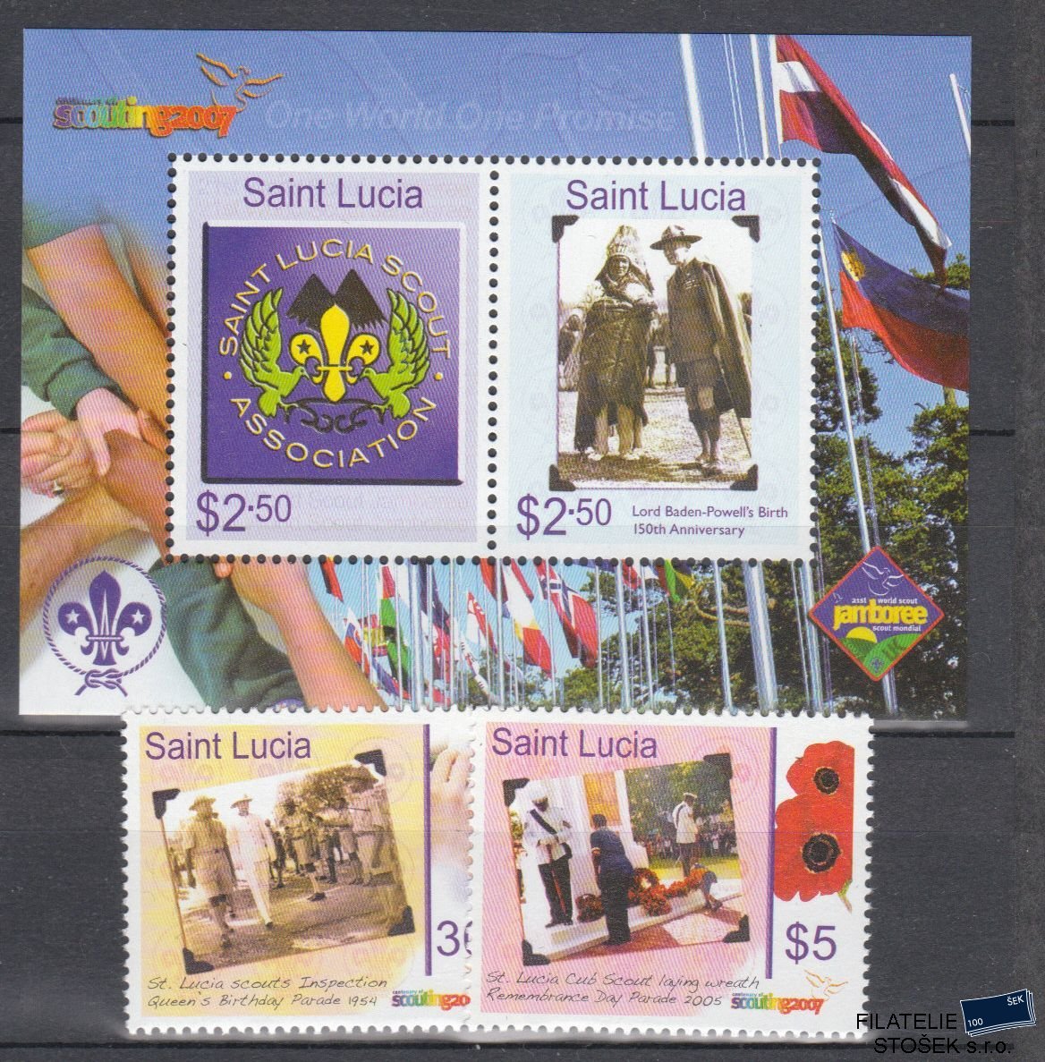 St. Lucia známky Mi 1265-66 + Bl 71 - Skauti