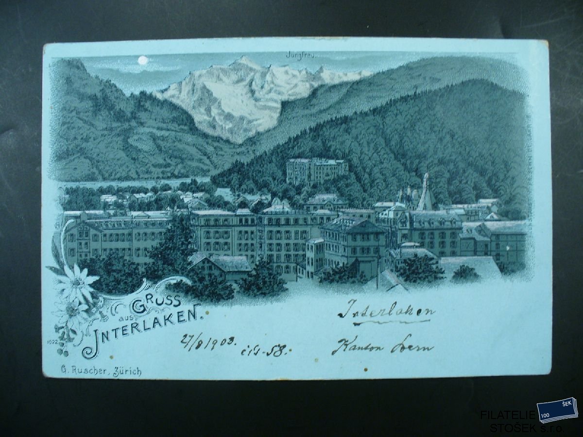 Švýcarsko - Interlaken - Černobílá pohlednice