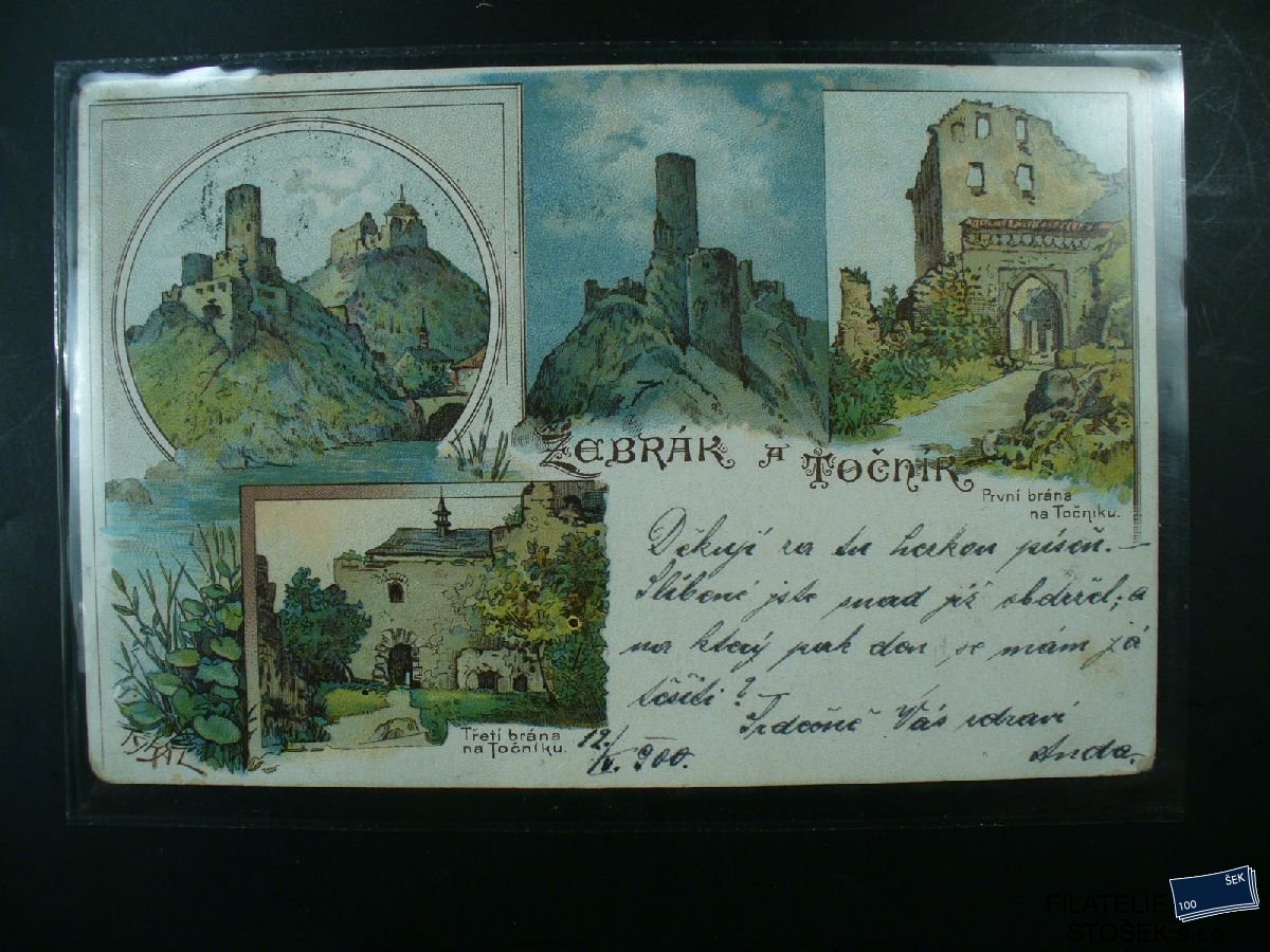 Žebrák a Točník - 4 okénková Barevná pohlednice