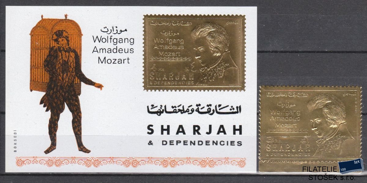Sharjah známky Mi 733 + Bl 75 - Mozart