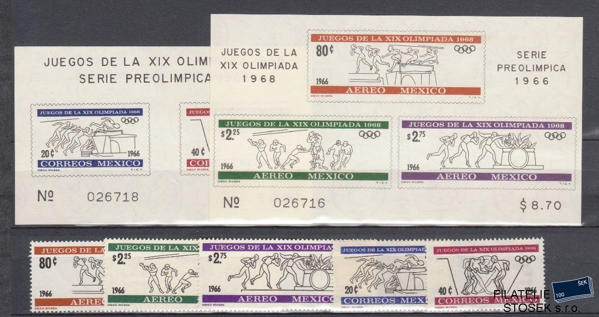 Mexiko známky Mi 1214-18 + Bl 5-6 - Olympijské hry