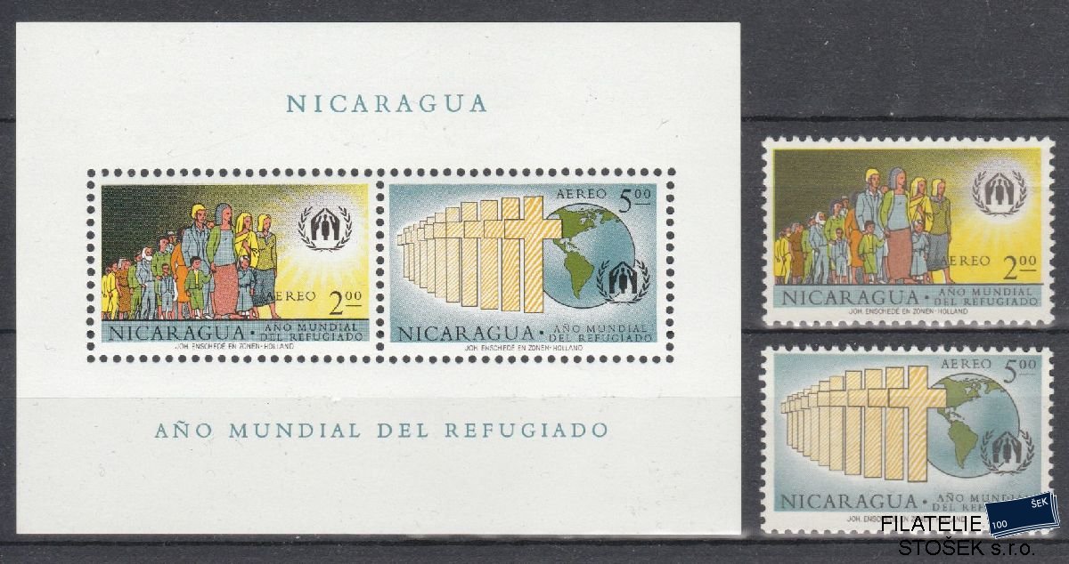 Nikaragua známky Mi 1257-58 + Bl 54