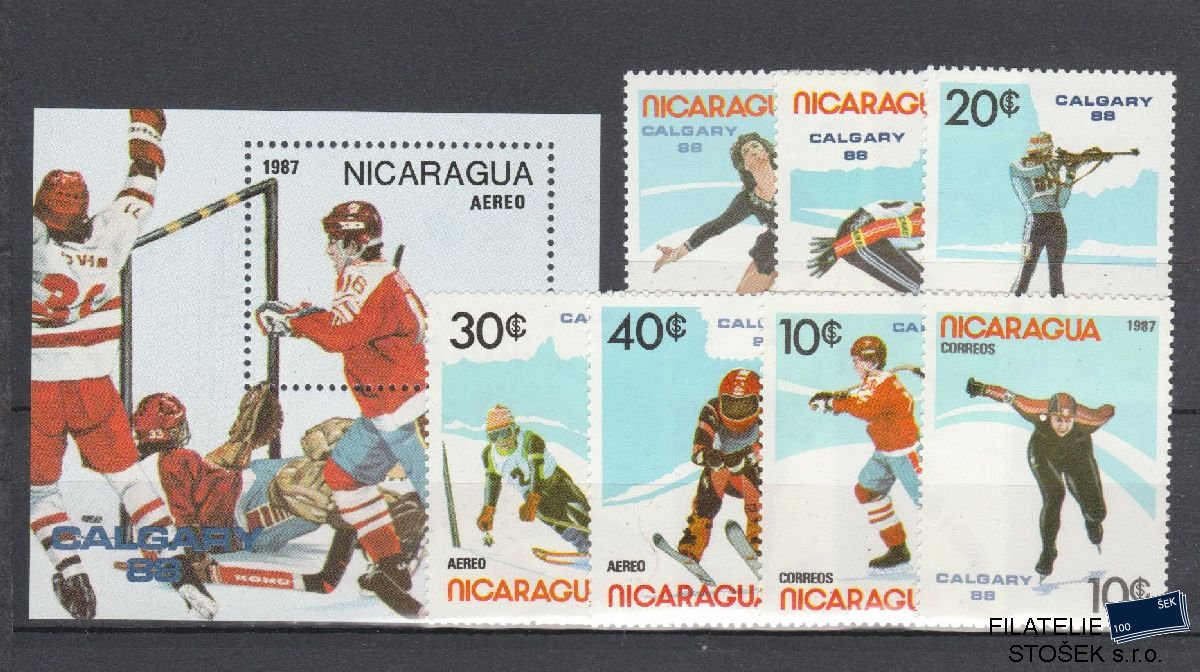 Nikaragua známky Mi 2738-44 + Bl 172 - Sport