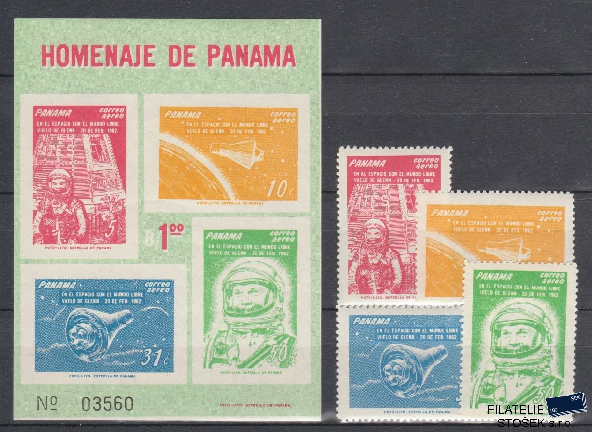 Panama známky Mi 633-36 + Bl 12 - Kosmos