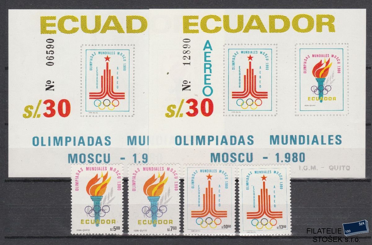 Ecuador známky Mi 1864-67 + Bl 95-96 - Olympijské hry