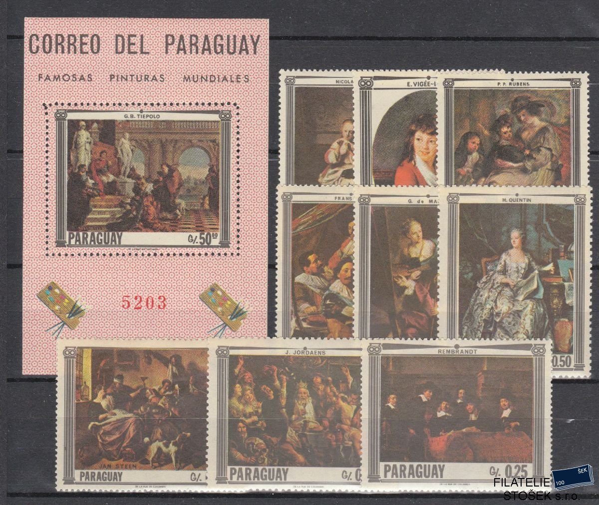 Paraguay známky Mi 1747-53 + Bl 103 - Umění