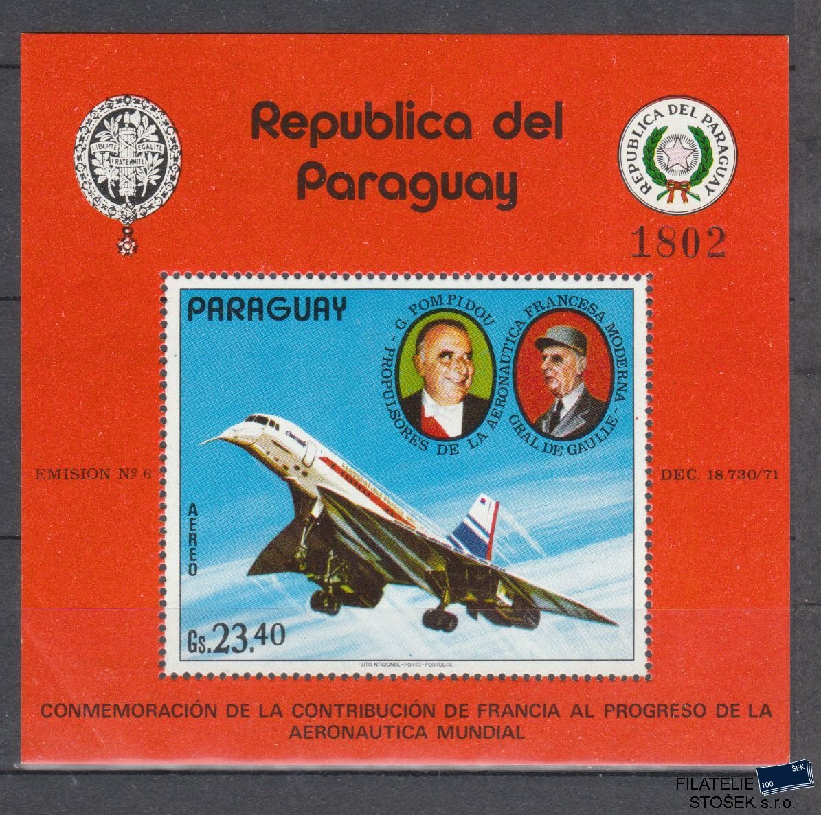 Paraguay známky Mi Blok 193 - Letadla