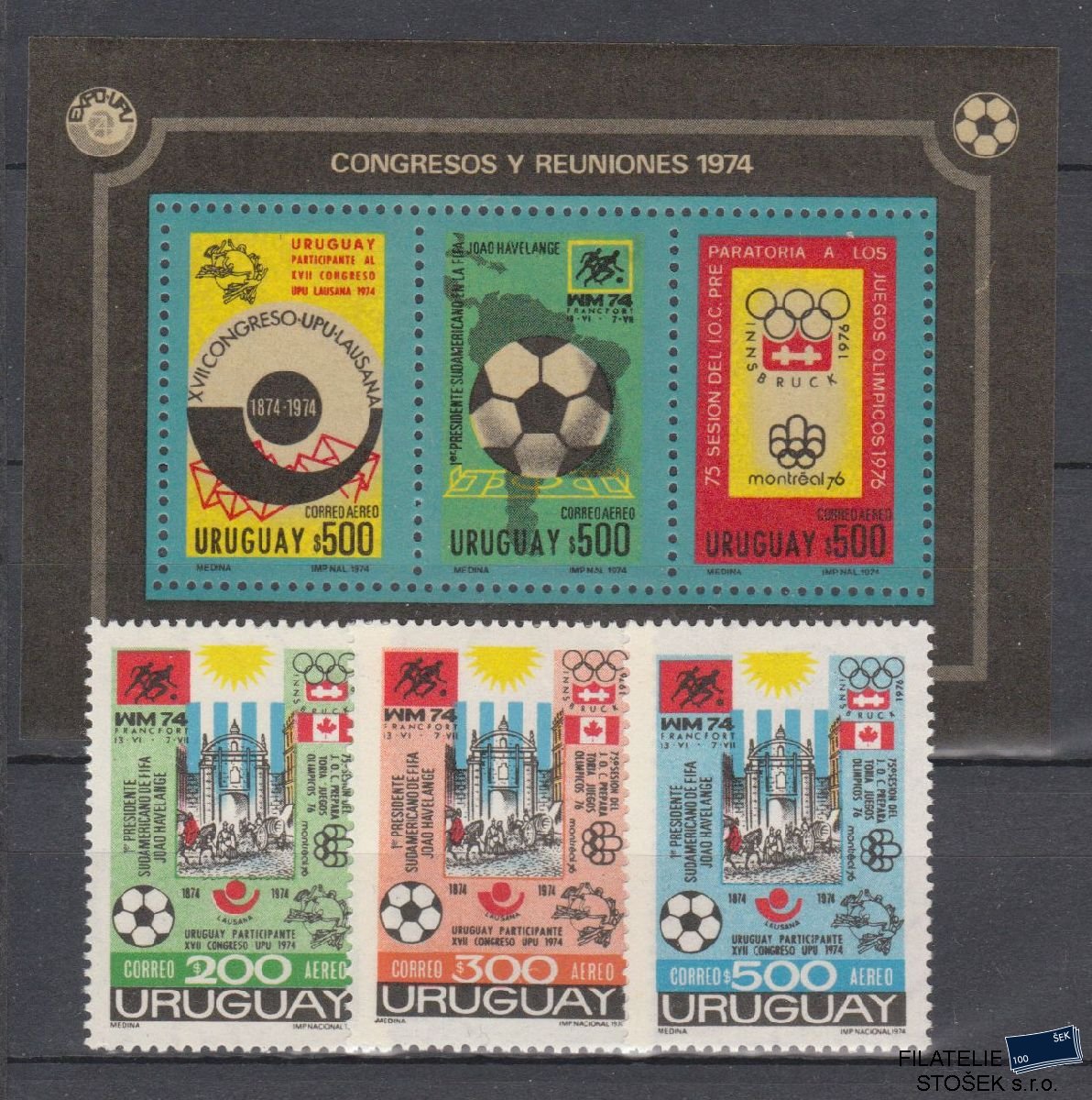 Uruguay známky Mi 1313-15 + Bl 21