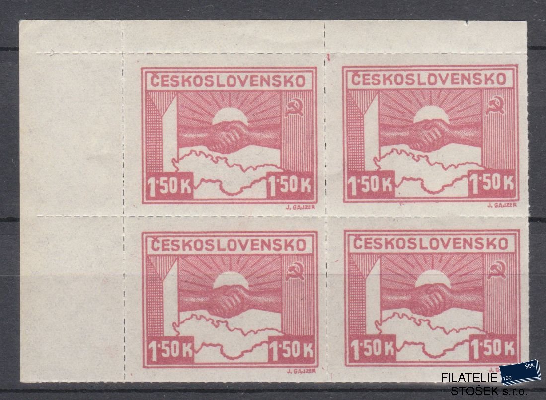 ČSSR známky 353 4 Blok Rohový - Vynechaný průsek