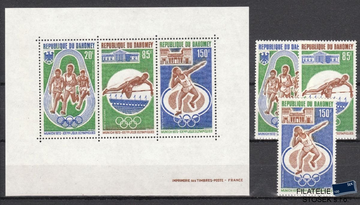 Dahomey známky Mi 484-86 +Blok 19 - Olympijské hry