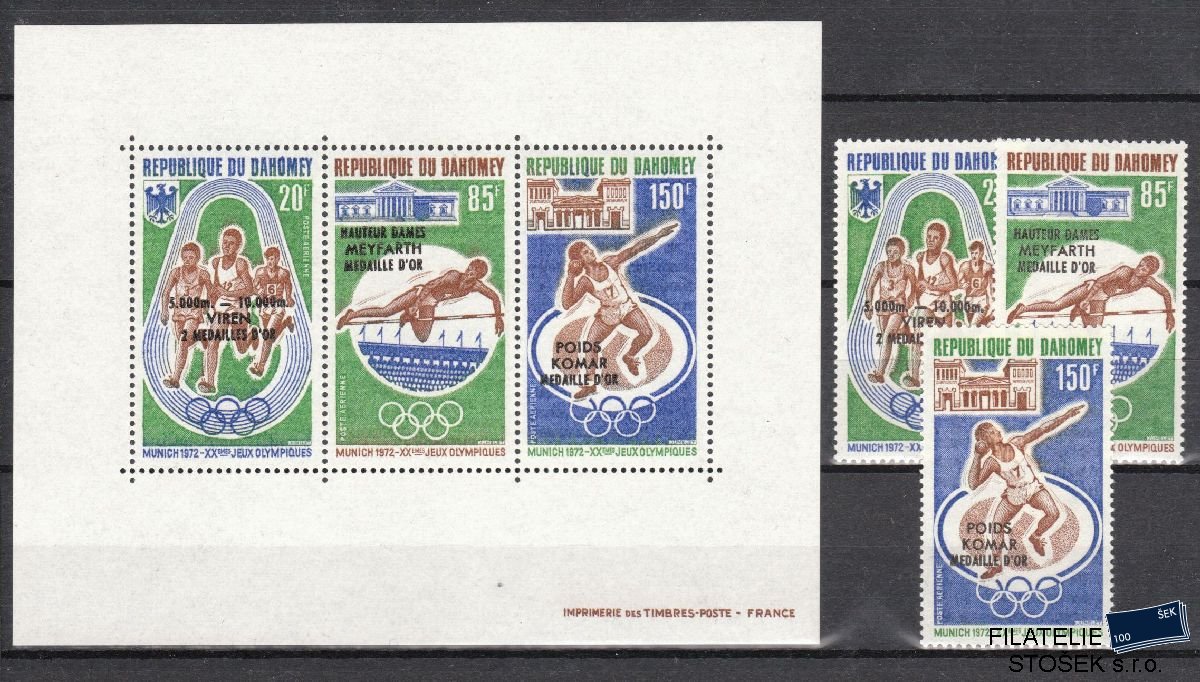 Dahomey známky Mi 499-501 + Blok 20 - Olympijské hry