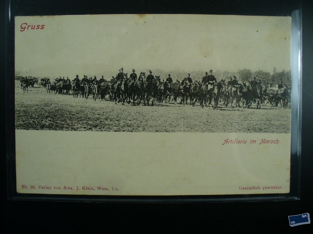Vojenská pohlednice - Artilerie na koních