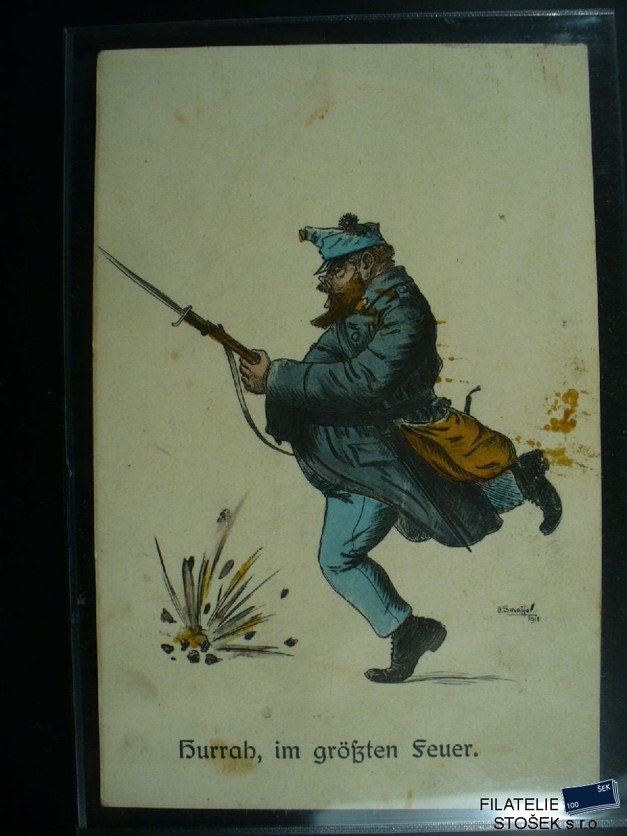 Vojenská pohlednice - Karikatura vojáka