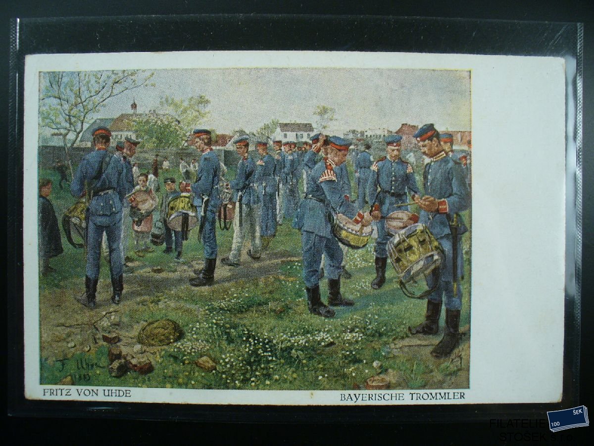 Vojenská pohlednice - Bavorští bubeníci