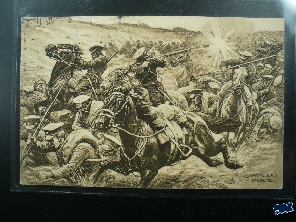 Vojenská pohlednice - Vojenská bitva - Koně