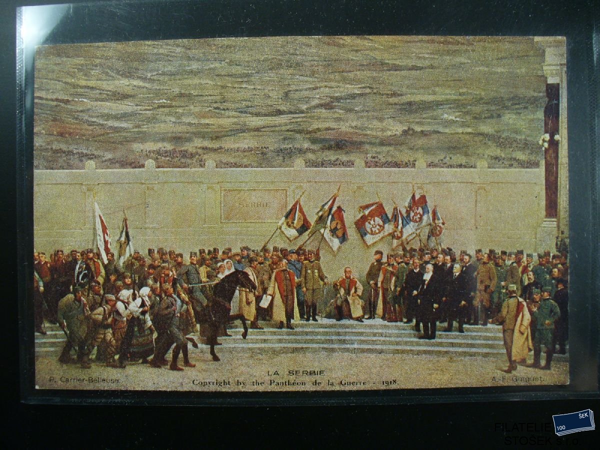 Vojenská pohlednice - Defilé vítězů 1918 - Srbsko