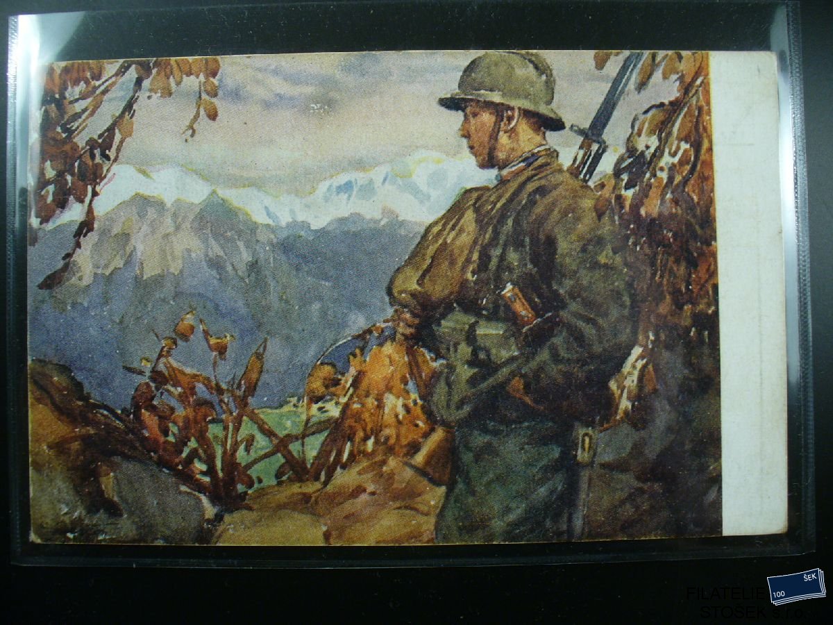 Vojenská pohlednice - čs. armáda - stráž na Dosso Casino - Itálie