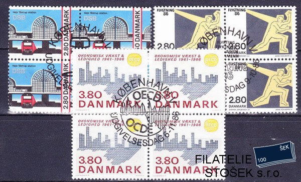 Dánsko známky Čtyřbloky Mi 870+884+887