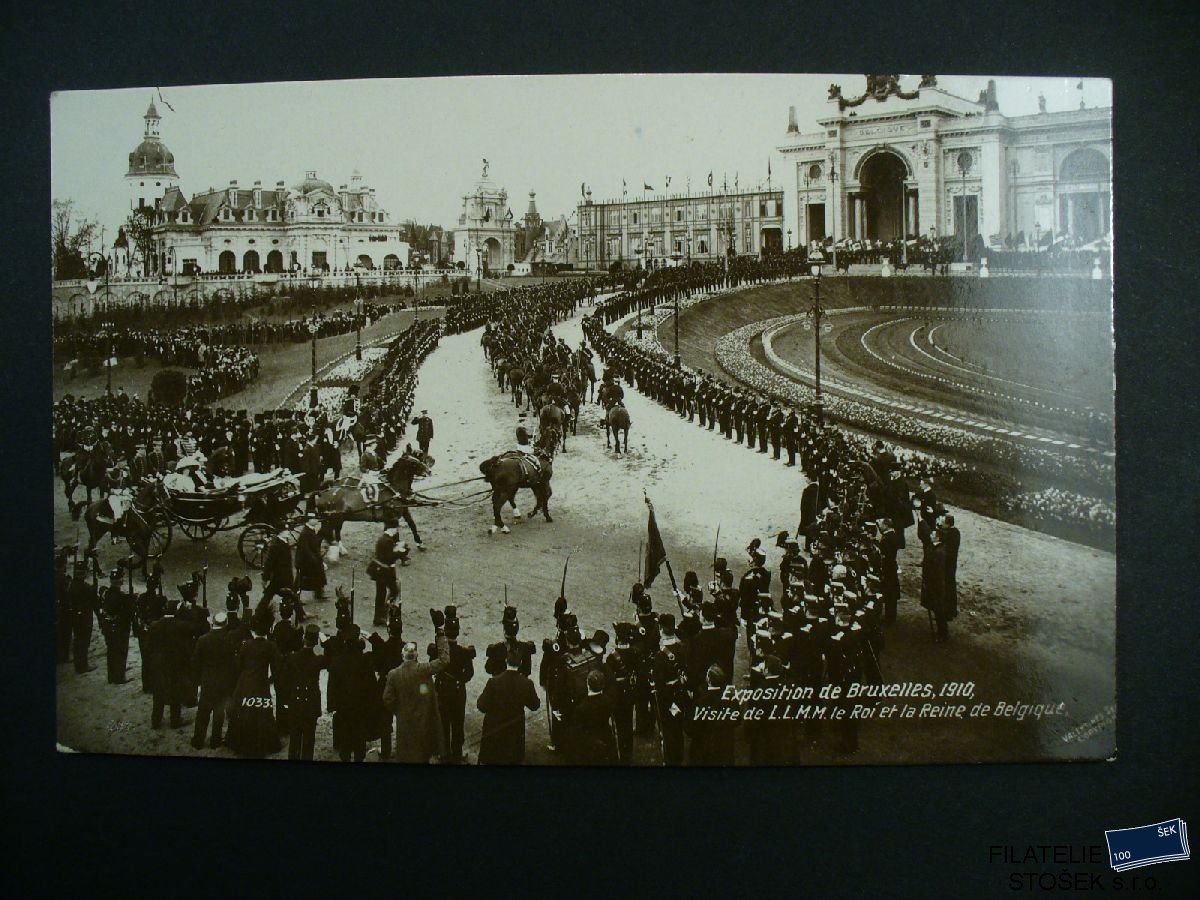 Pohlednice - Bruxelles 1910 - Návštěva LLMM le Roi et la Reine de Belgigue