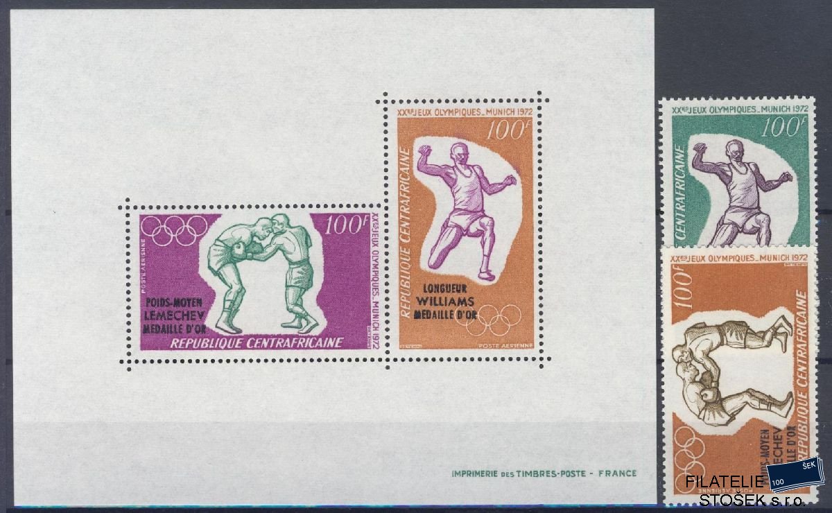 Centrafricaine známky Mi 289-90 + Bl 8 - OH 1972