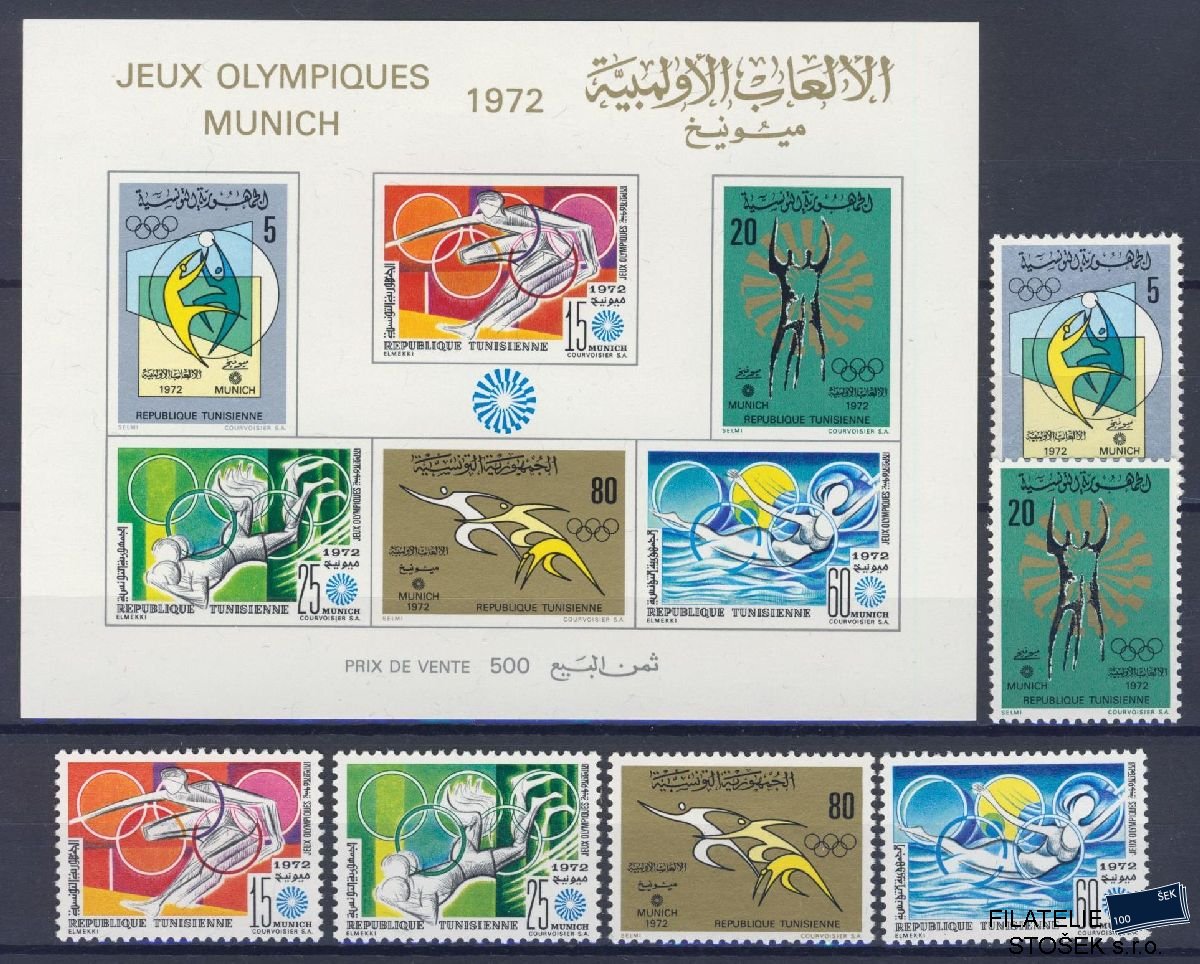Tunis známky Mi 781-86 + Bl 7 - OH 1972