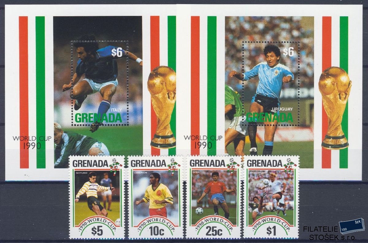 Grenada známky Mi 2161-64 + Bl 255-56 - Fotbal