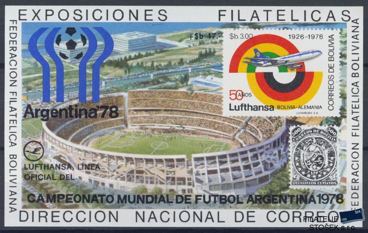 Bolivie známky Mi Blok 79 - Fotbal, Letadla