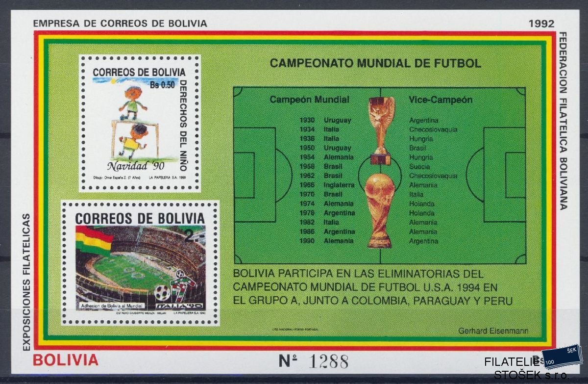 Bolivie známky Mi Blok 198 - Fotbal
