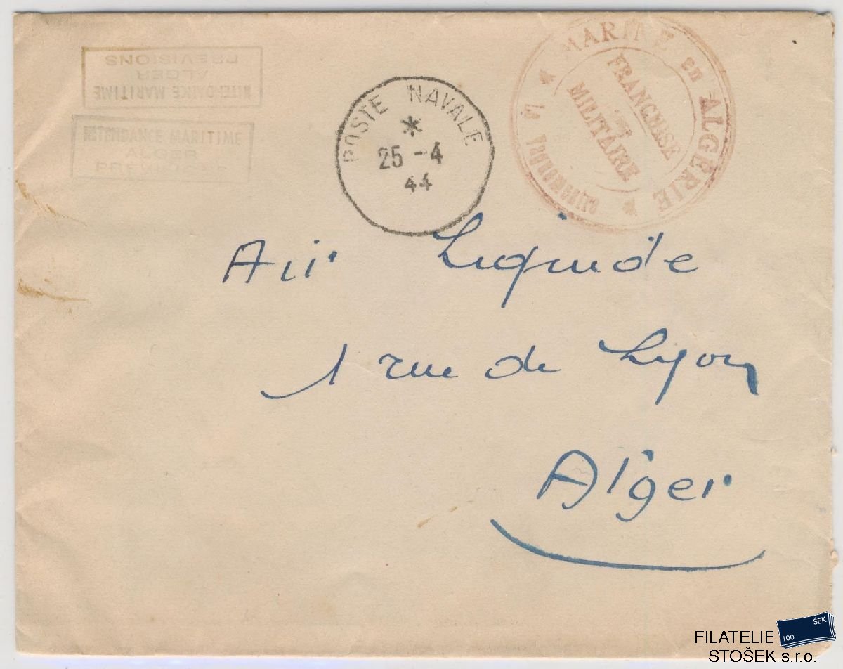 Francie celistvost - Polní pošta - Navale - Alger - 1944 - Přepraveno lodí