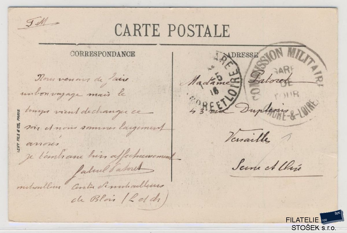 Francie celistvost - Polní pošta - 1916 - Nádražní razítko