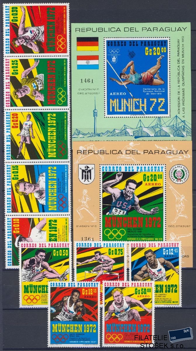 Paraguay známky Mi 2139-48 + Bl 158-59 - OH 1972