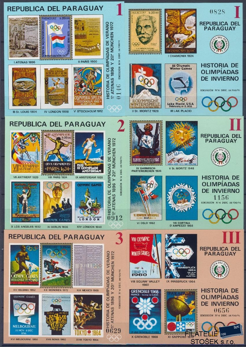 Paraguay známky Mi Bl 182-87 - OH 1972
