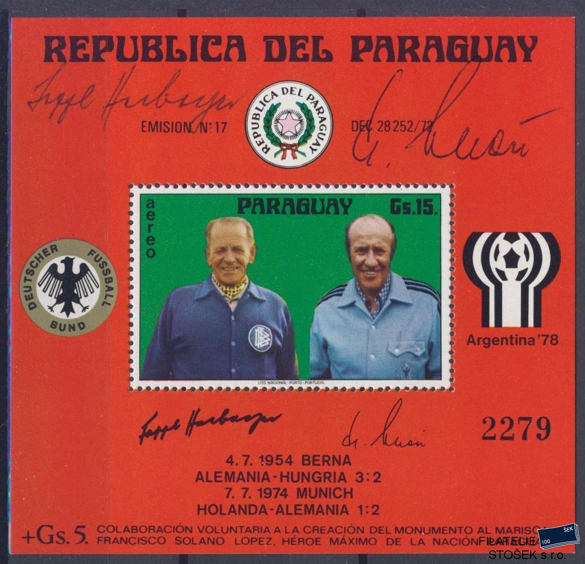 Paraguay známky Mi Blok 269 - Fotbal