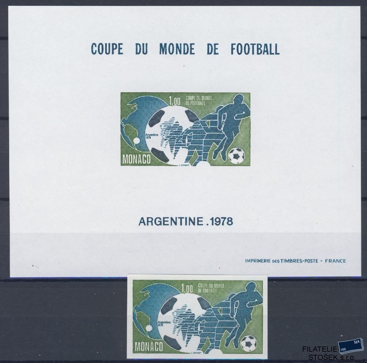 Monako známky Mi 1315 + Ministerský blok - Fotbal - Stříhaný