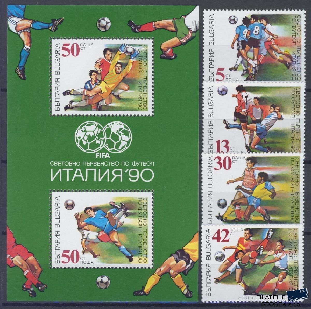 Bulharsko známky Mi 3825-28 + Bl 209 - Fotbal