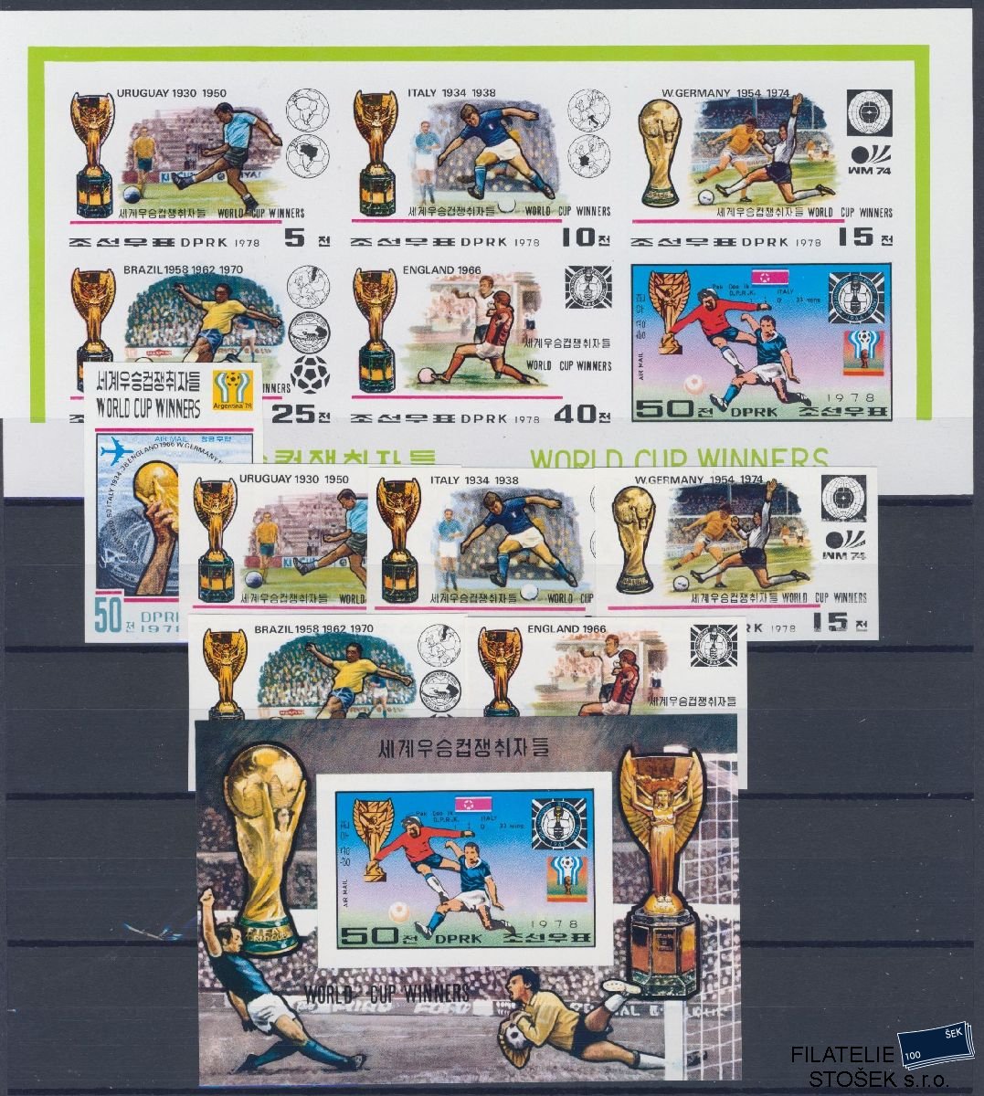 Itálie známky Mi 1747-52 + Bl 50 - Fotbal - Stříhané