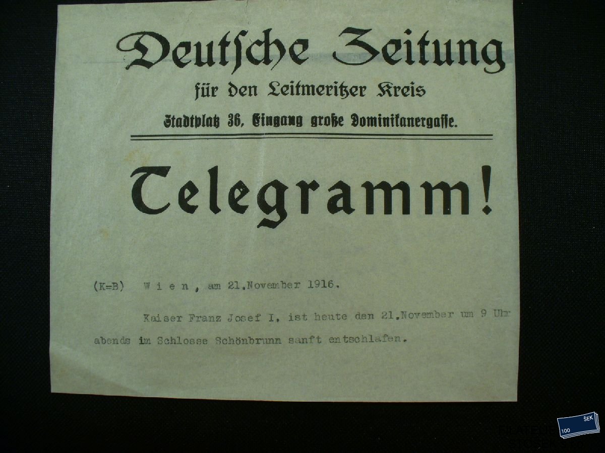 Rakousko celistvosti - Telegramm - Wien 1916 - Císař je v Schonbrunnu