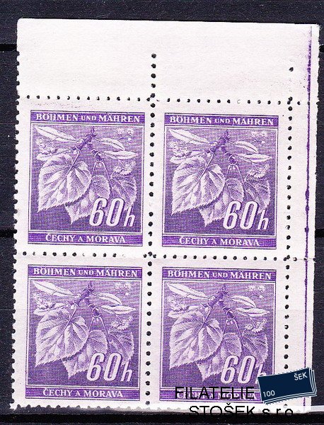 Protektorát známky 54 Čtyřblok TD 4 fialová