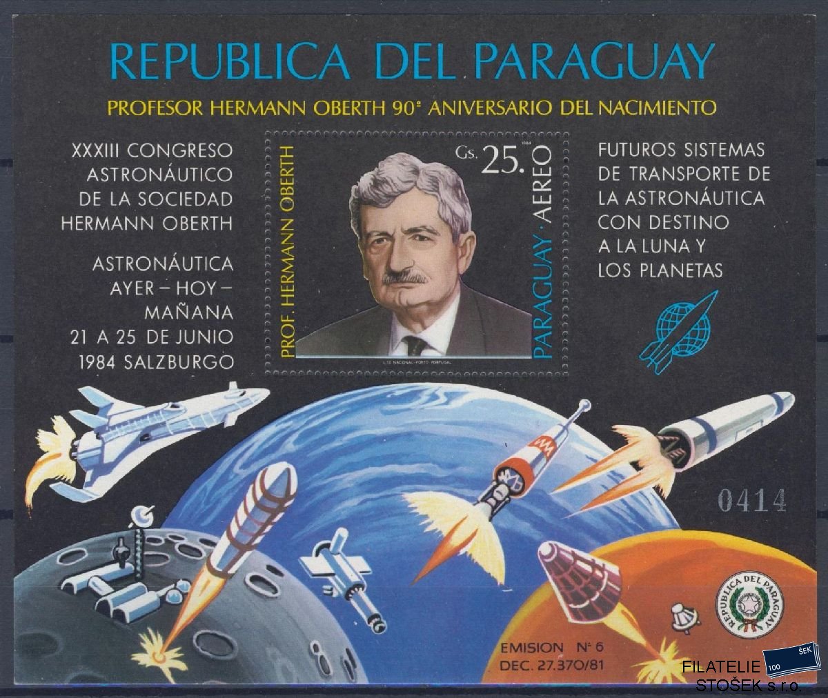 Paraguay známky Mi Bl 405 - Kosmos