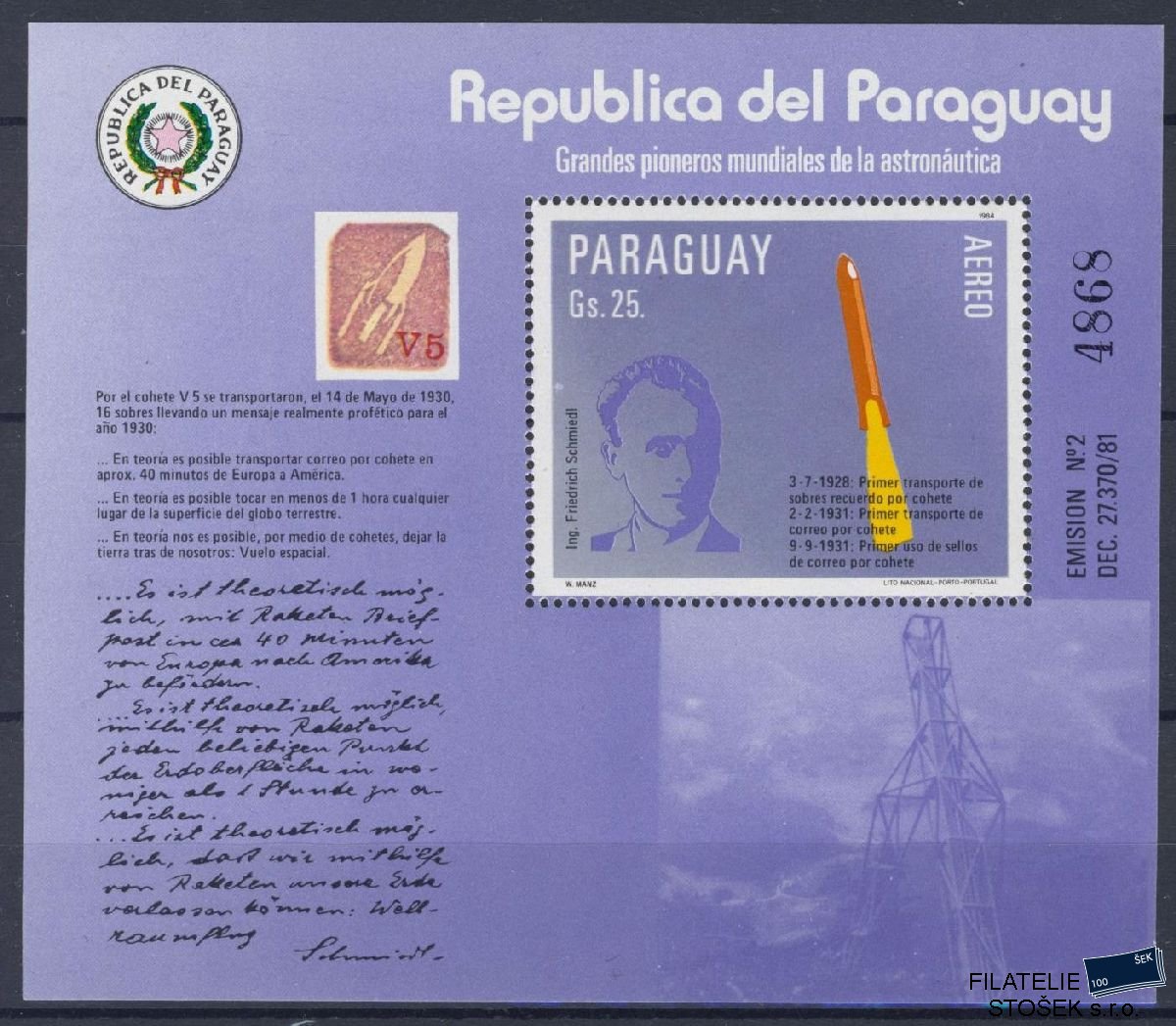 Paraguay známky Mi Bl 401 - Kosmos