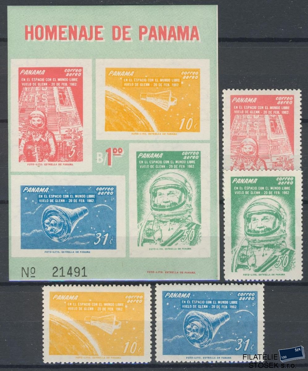 Panama známky Mi 633-36 + Bl 12 - Kosmos