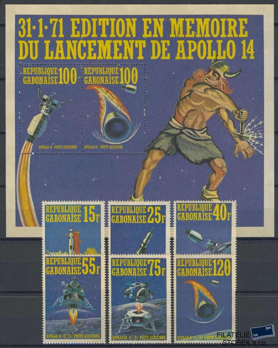 Gabonaise známky Mi 403-8 + Bl 18 - Kosmos